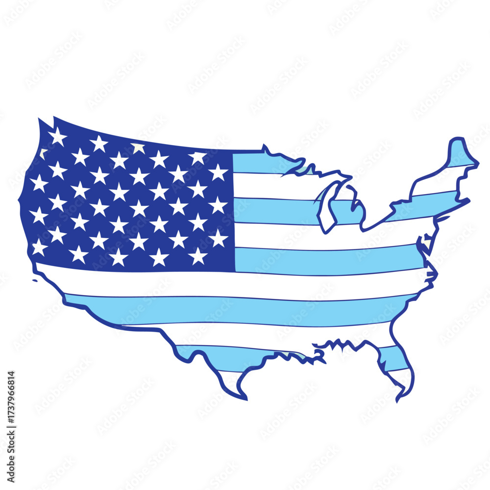 Obraz premium United States map outline with American flag stripes and stars vector illustration