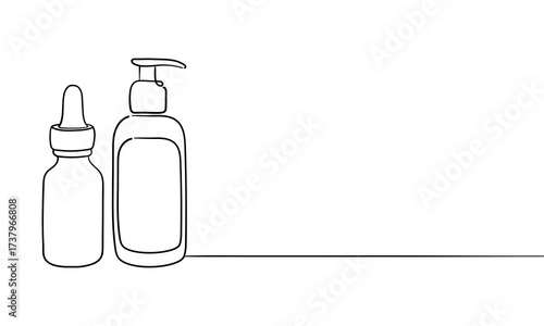 Skincare cosmetics, tubes of face and body cream in line art style. Vector illustration on white background	 