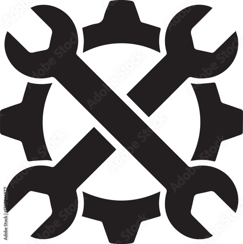 Crossed wrenches and gear icon symbolizing mechanical engineering and repair services