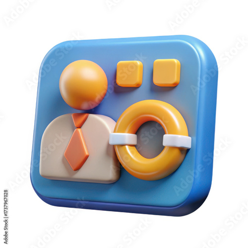 3d icon representing a person with a lifebuoy and support options isolated on transparent background