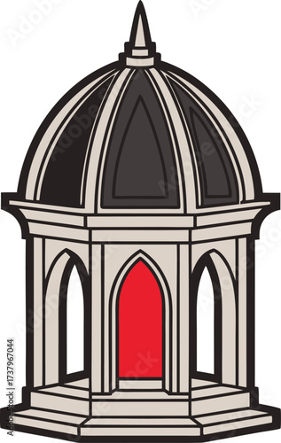 Vector art of a classical gazebo with a dome roof and arched openings