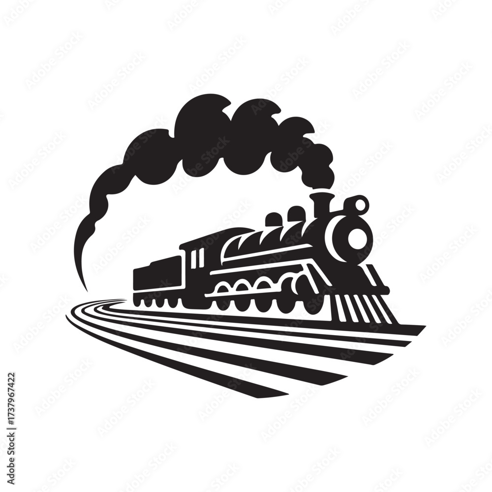 Naklejka premium steam train rushing forward vector silhouette clip art logo design illustration