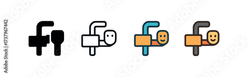 Vector icon rebar bender four styles black solid glyph outline minimal flat multicolor filled cartoon flat shaded.