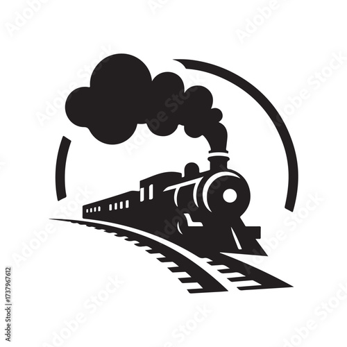 steam train rushing forward vector silhouette clip art logo design illustration