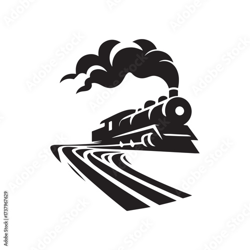 steam train rushing forward vector silhouette clip art logo design illustration