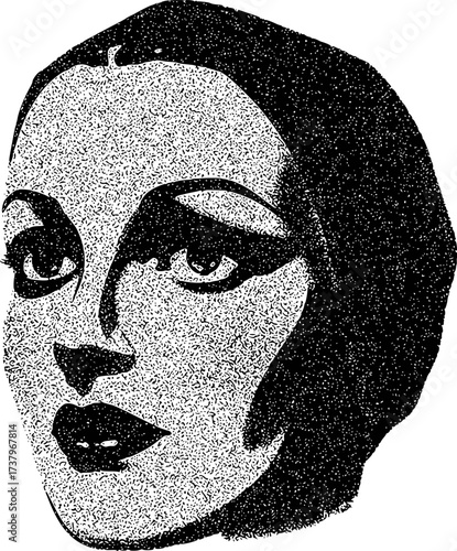 Stylized Black and White Portrait of a Woman's Face with Textured Skin