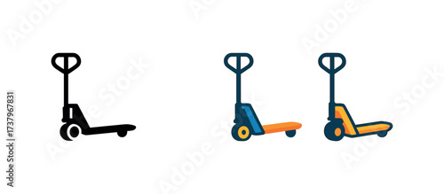Vector icon pallet jack four styles black solid glyph outline minimal flat multicolor filled cartoon flat shaded.
