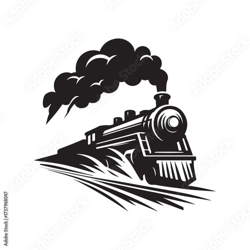 steam train rushing forward vector silhouette clip art logo design illustration