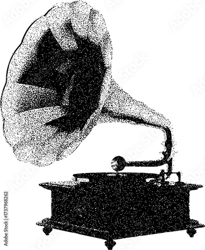 Vintage Gramophone with Horn and Turntable, Classic Music Player Illustration