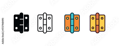 Vector icon hinge four styles black solid glyph outline minimal flat multicolor filled cartoon flat shaded.