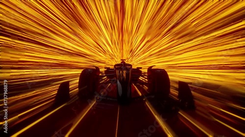 Formula One Race Car With High-Speed Light Trails
