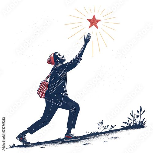 Person reaching for a star representing goals dreams ambition success achievement abstract art