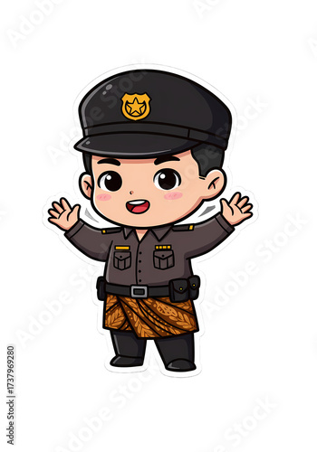 Cute Cartoon Indonesian Police Officer Illustration png clear alpha channel cutout isolated on transparent background