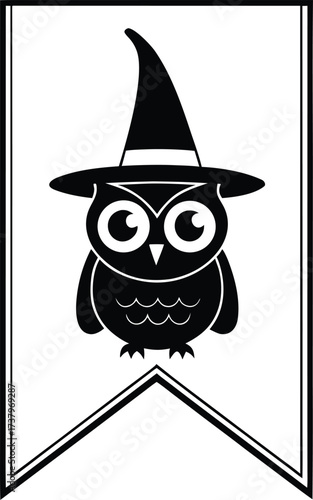 Vector art of cute cartoon owl wearing a witch hat