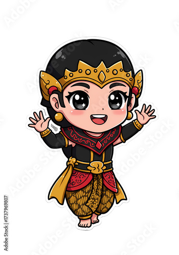 Cute Cartoon Javanese Dancer Character Illustration png clear alpha channel cutout isolated on transparent background