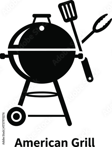 Black silhouette of an american barbecue grill with utensils