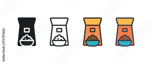 Vector icon feed dispenser four styles black solid glyph outline minimal flat multicolor filled cartoon flat shaded.