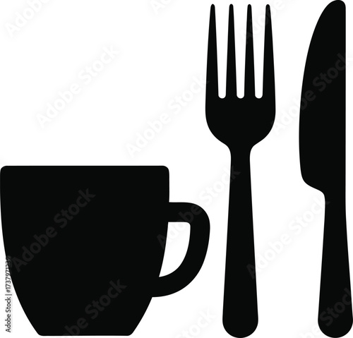 Simple silhouette of a coffee cup fork and knife