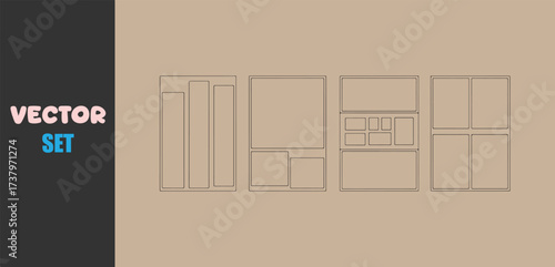 Outline illustration of kitchen cabinets and appliances on a neutral background