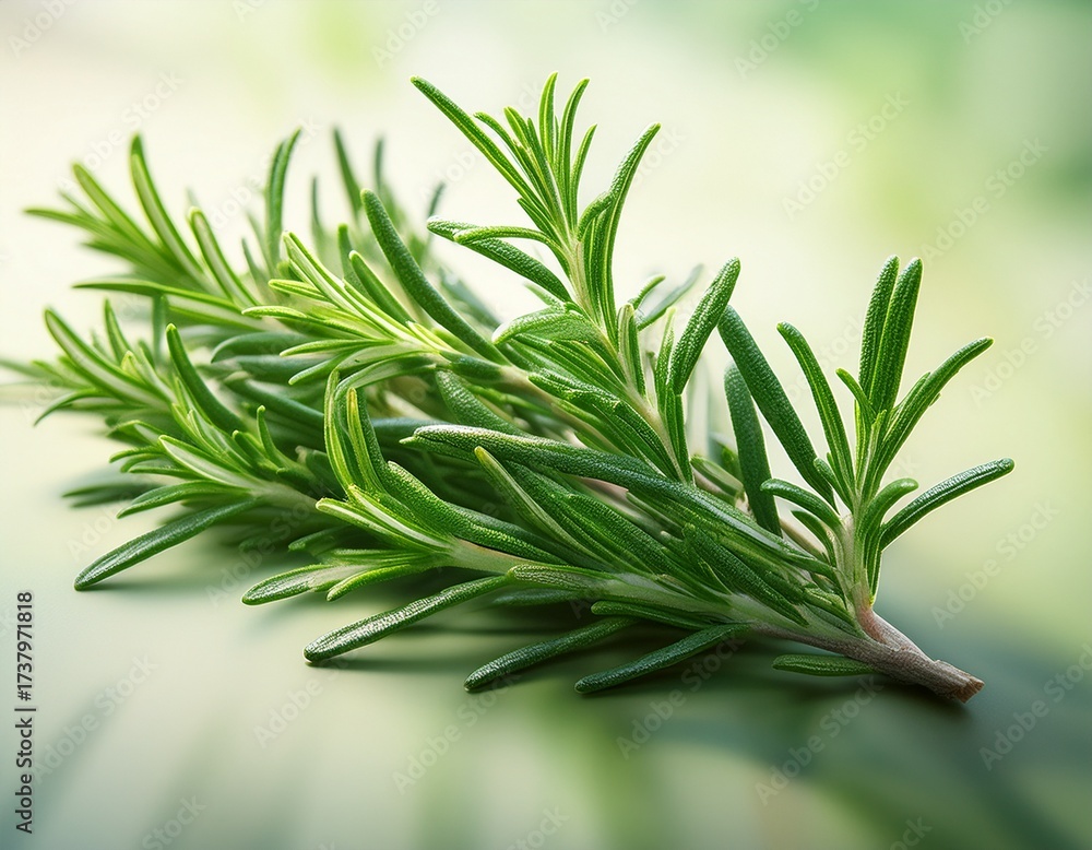 Fototapeta premium fresh rosemary sprig bright green leaves on a stem