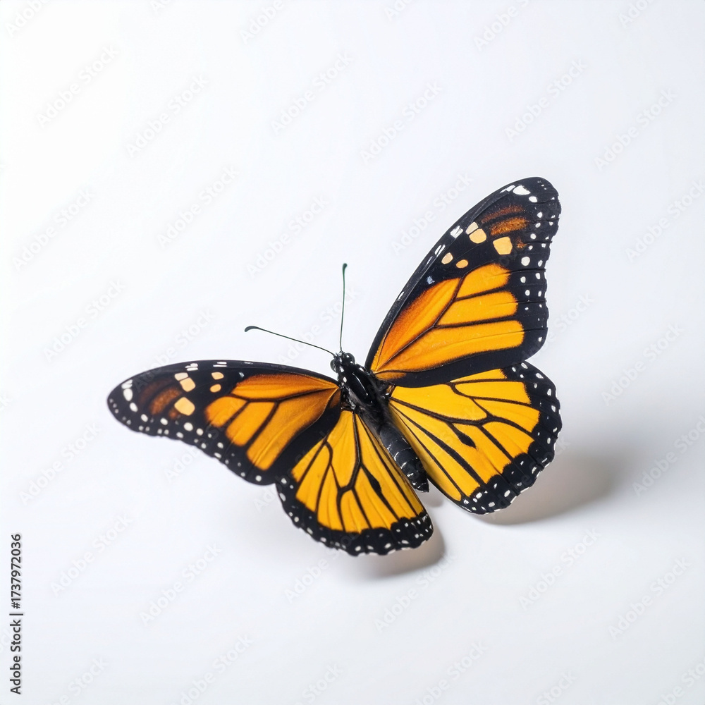 Fototapeta premium Single Monarch Butterfly Isolated on White Background