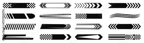 Racing cars and race car stripes set. Checkered flag, start and finish line, motocross labels, dynamic lines, motorsport, racing stripe speed, sport decals, tuning stickers, speed motion elements
