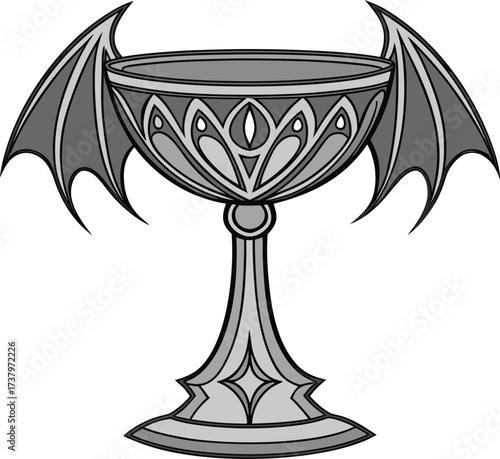 Vector art of gothic chalice with bat wings