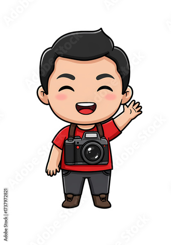 Cute Cartoon Photographer Character with Camera png clear alpha channel cutout isolated on transparent background