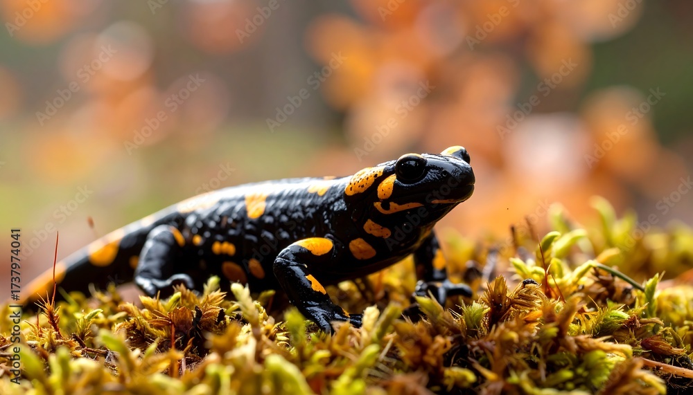 Obraz premium Close-up of a salamander on moss