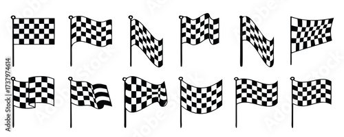 Checkered flag icon set, different sport racing flag, race flag sign, car motorbike racing, finish line flag set - vector
