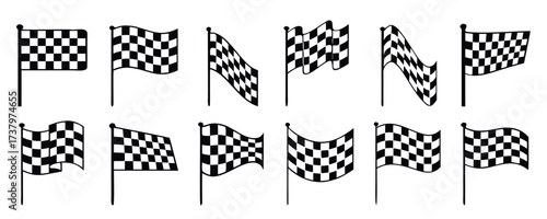 Checkered flag icon set, different sport racing flag, race flag sign, car motorbike racing, finish line flag set - vector
