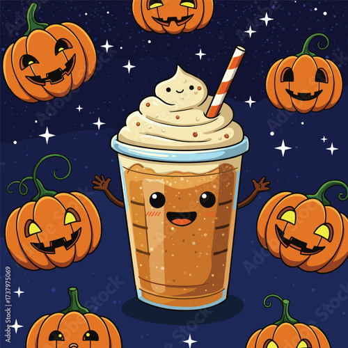 Pumpkin spice drink. Latte coffee with whipped cream