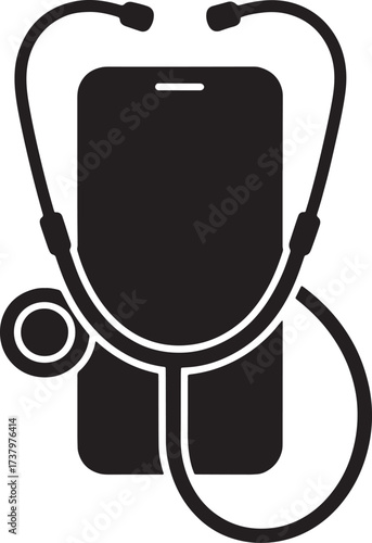 Smartphone Stethoscope Black Silhouette Medical Health Consultation Support
