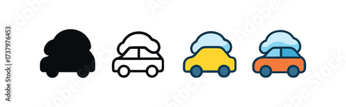Vector icon snow covered car four styles black solid glyph outline minimal flat multicolor filled cartoon flat shaded.