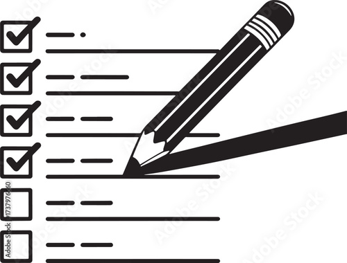 Checklist with Checkmarks in Boxes and Pencil Vector Illustration