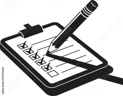 Clipboard with Checklist Checkmarks and Pencil Vector Illustration