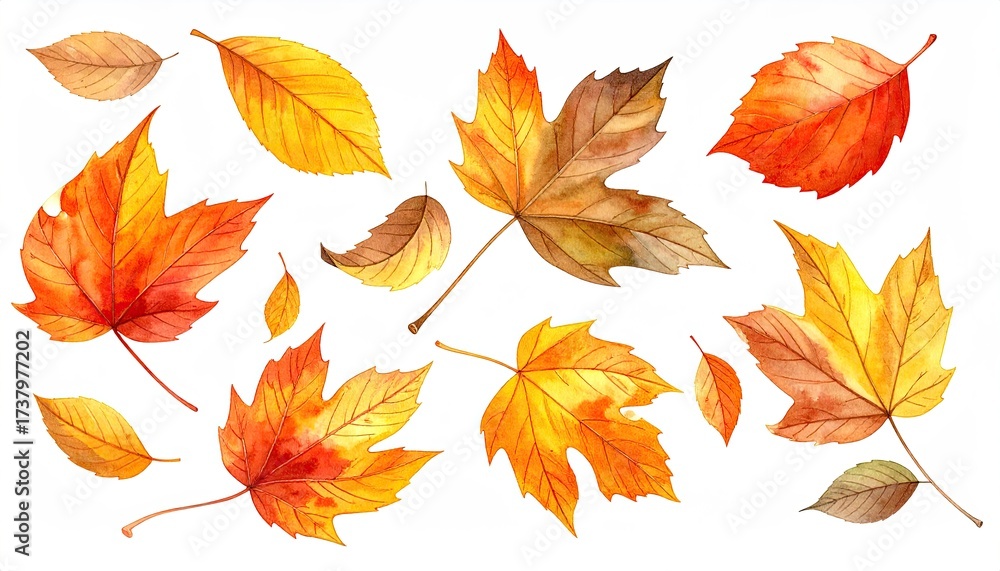 Obraz premium Autumn foliage pattern isolated on white backdrop. Design element for print material
