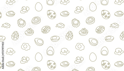 A seamless line art pattern of egg related illustrations.