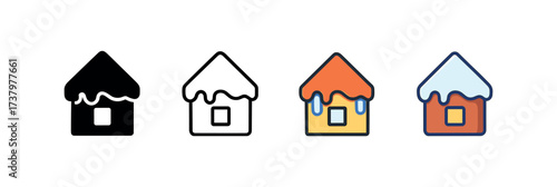 Vector icon icy rooftop four styles black solid glyph outline minimal flat multicolor filled cartoon flat shaded.