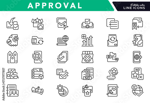 Value, star, award, agreement, quality control, achievement, review, premium, rating, certificate, check mark line icon set. Editable stroke