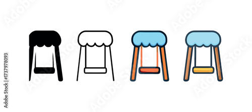 Vector icon snow covered swing four styles black solid glyph outline minimal flat multicolor filled cartoon flat shaded.