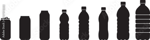 Black silhouette of soda cans and water bottles vector illustration for graphic design projects