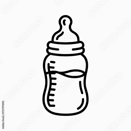 Simple Line Art of a Baby Bottle for Feeding a Newborn with White Background