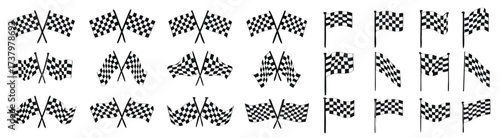 Checkered flag icon set, different sport racing flag, race flag sign, car motorbike racing, finish line flag set - vector
