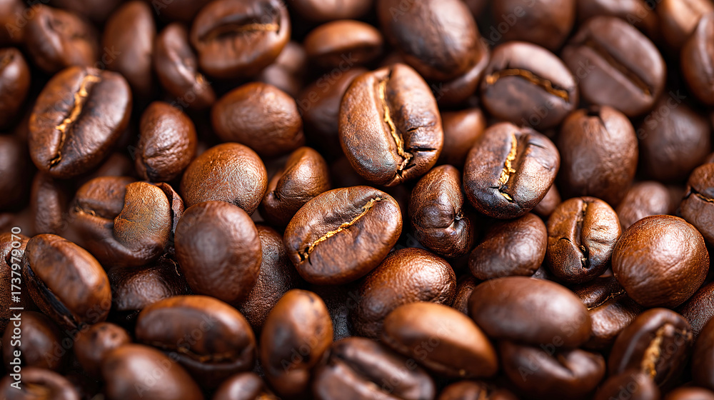 Naklejka premium Rich Texture of Coffee Beans Highlighted