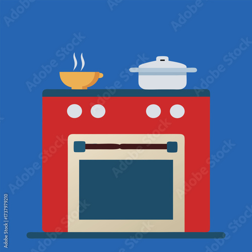 Modern american kitchen stove with boiling pot flat design