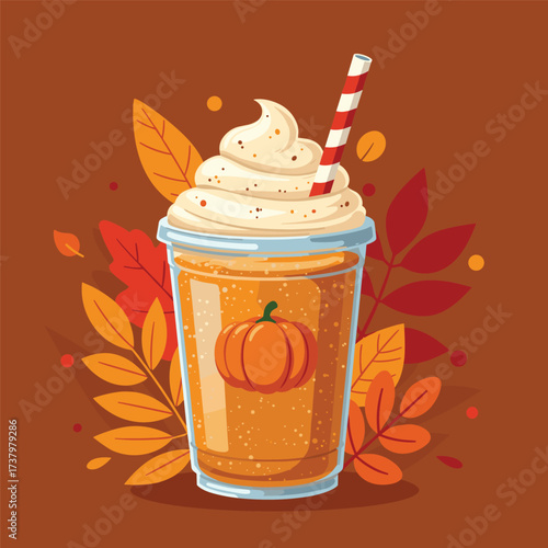 Pumpkin spice drink. Latte coffee with whipped cream