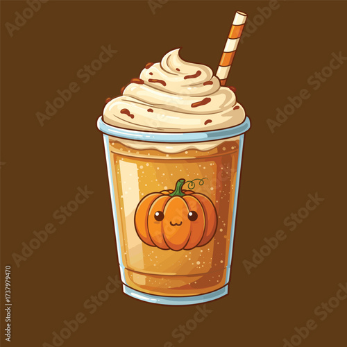 Pumpkin spice drink. Latte coffee with whipped cream