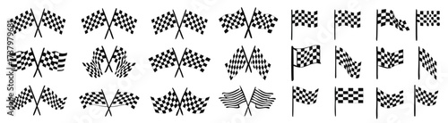 Checkered flag icon set, different sport racing flag, race flag sign, car motorbike racing, finish line flag set - vector
