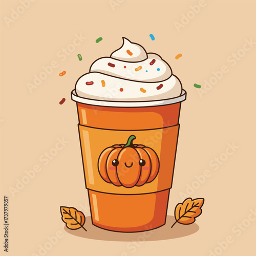Pumpkin spice drink. Latte coffee with whipped cream